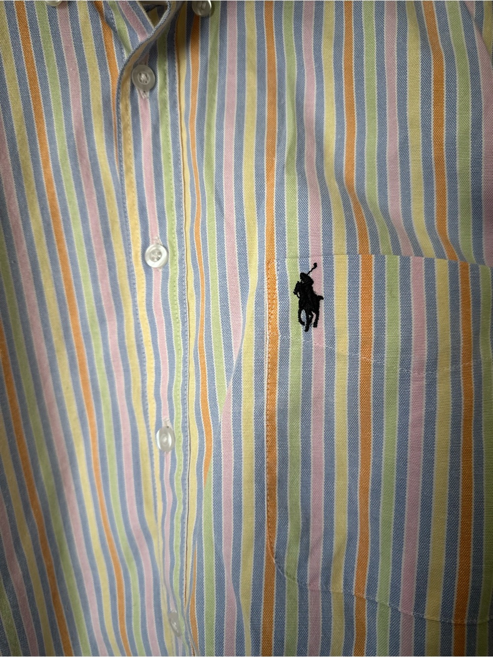 Ralph Lauren Pastel Multistripe Ruffle-Collar Button Shirt Upcycled - Picture 3 of 4
